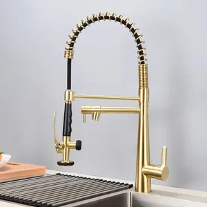 Kitchen Faucets Luxury Brass Sink Faucet Brushed Gold/Black/Brushed Nickel Top Quality Spring Cold Tap Pull Down 1 Hole