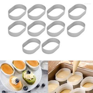 Moldes de cozimento 10/5pcs liga de alumínio oval mousse queijo semi-cozido anel ovo tart 100pcs alta temperatura óleo papel bolo corte molde