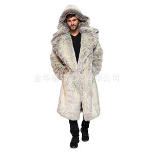 Designer Faux Fur Jacket Loose Casual Warm Long Mens Env Mentally Friendly R92T