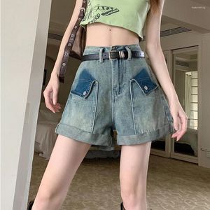 Women's Shorts Large Size Denim For Summer Pocket Design High Waist Slim Jeans Loose A-line Straight Wide Leg Short Pants