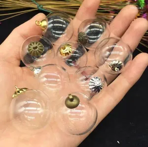 Pendant Necklaces 20sets 25mm Ball Shape Glass Globe With Beads Cap Jewelry Findings DIY Wishing Bottle Vial Necklace Locket Charms