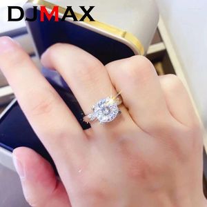Anéis de cluster 2024 DJMAX 1-3ct 100 facetado corte moissanite diamante para mulheres original 925 prata esterlina cabeça de vaca senhora