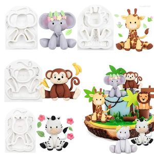 Stampi da forno Tema giungla Animale Fondente Stampo in silicone Elefante Sugarcraft Strumenti di decorazione torta di compleanno Giraffa Scimmia Zebra Cupcake