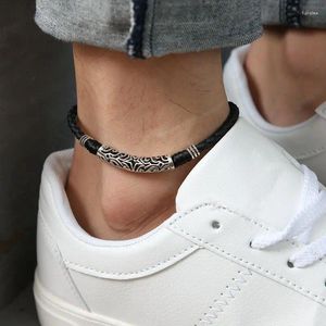 Ankletter aak004 vintage mode fot smycken män kvinnor stjärna metall läder rep anklet armband armband barfota sandal strandkedja mujer mujer