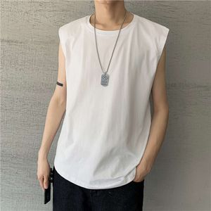 Summer Trendy Brand Ins Solid Color Sleeveless T-Shirt Vest For Men's Korean Casual Sports Shoulder Versatile T-Shirt Base Shirt