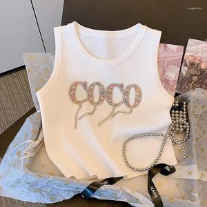 Kvinnors tankar Kvinnor Casual 3D Tasselsdecoration ärmlös topp Summer Korean High Street Style Slim Black Stick Vest Crop
