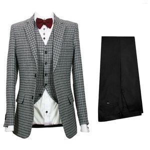 Men's Suits 3-Piece Suit Single Breasted Houndstooth Jacket Vest And Black Pants For Business Dinner