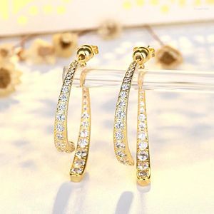 Dangle Earrings Kpop Drop Crossing Micro Inlaid Zircon Gold Color Big Ear Ring 2024 Trend Korean Ins Style Jewelry For Women KDE019