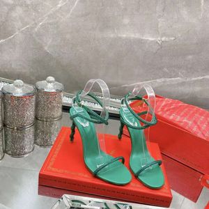 Rene Caovilla High Heel Sandals Women Snake Wąż Pasek kostki Otwarty palca skórzane luksusowe buty designerskie krystaliczne dekoracyjne buty na imprezę 100% prawdziwa skóra