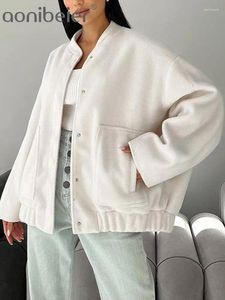 Jaquetas femininas Aonibeier Oversize Mulheres Bomber Jacket Traf 2024 Inverno Manga Longa Botões Grandes Bolsos Soltos Casaco Feminino Top Preto Branco