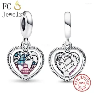 Pietre preziose sfuse si adattano al braccialetto con ciondolo originale in argento sterling 925, mondo di viaggi globali, i miei amici di famiglia, perline per creare berloque da donna