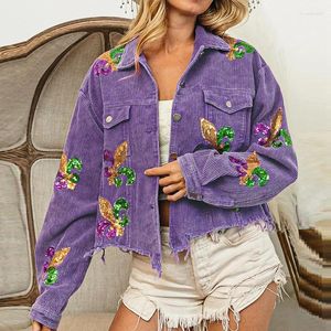 Women's Jackets Loose Long Sleeve Sports Casual Corduroy For Women Retro Turn-down Collar Sequins Tassel Jacket