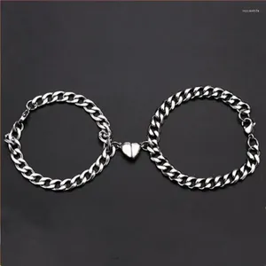 Charm Bracelets 1Pair Simple Stainless Steel Titanium Cuban Love Magnet Chain Attracts Men And Women Couple Bracelet Valentine's Day