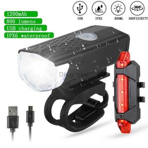 Outros acessórios de iluminação Bicicleta Luz de bicicleta LED USB recarregável Ciclo dianteiro traseiro Conjunto de lâmpadas de farol Lanterna de montanha Ciclismo Luz de advertência de segurança YQ240205