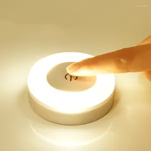 Luci notturne Mini LED Sensore tattile USB Ricaricabile Base magnetica Lampada da parete portatile rotonda con oscuramento Lampada da cucina per camera da letto