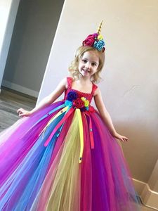 Mädchen Kleider Mädchen Regenbogen Einhorn Blume Tutu Kleid Kinder Häkeln Tüll Band Ballkleid Mit Haarschleife Kinder Party Kostüm