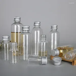 Garrafas de armazenamento 50 peças 5ml/8ml/10ml/15ml/20ml/30ml tampa de alumínio garrafa plástica pet transparente amostra emulsão cosméticos