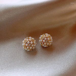 Stud Earrings South Korea Design Fashion Jewelry 14K Gold Plated Round Zircon Pearl Simple Elegant Women's Daily Work Accessories