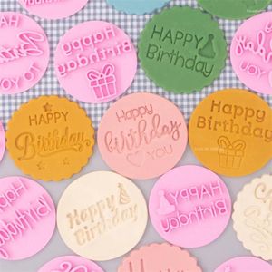 Baking Moulds Happy Birthday Cookie Embosser Mold PLA Fondant Stamp Cake Decorating Tool Mould