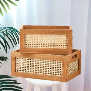 Vintage Solid Wood Storage Basket Desktop Toys Sundries Books Fruit Wood Box Home Organization and Decoration 240125