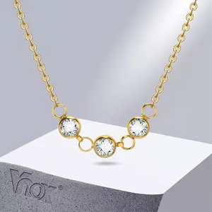 Chains Vnox Exquisite Bling CZ Stone Necklaces For Women Lady Gold Color Stainless Steel Link Chain Collar Gift