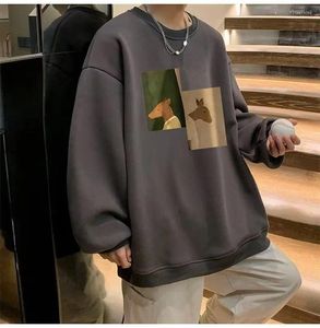 Men's Hoodies Sweatshirt Autumn Round Neck Hooded Trendy Brand Retro Printed Couple Long-sleeved T-shirt Anime Hoodie Harajuku Pullover