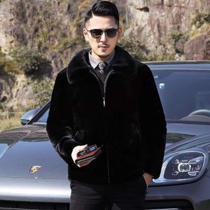 Designer Version of Mens Fur Coat with a Mink Hat True Slim Fit and V9B9