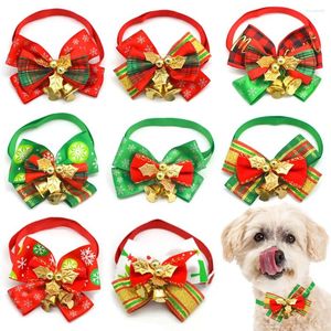 Dog Apparel 50PCS Christmas Bell Bowtie Holiday Pet Bow Tie Collar Neckties For Dogs Pets Grooming Bows Supplies Small