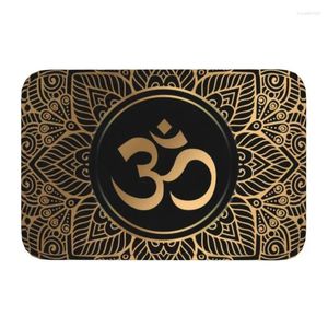 Dywany Złote om Mandala Doormat Podłogowe drzwi kuchenne MAT Anti-Slip Buddyzm na zewnątrz aum joga medytacja dywan dywan dywan wejściowy dywan wejściowy