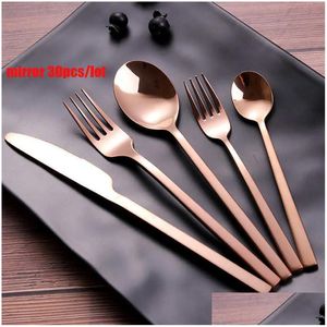 Dinnerware Sets 30Pcs Gold Cutlery Matt Stainless Steel Tableware Knife Fork Coffee Spoon Flatware Dishwasher Safe 210907 Drop Deliv Otd4O