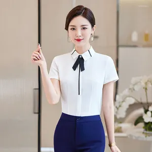 Kvinnors blusar Izicfly Summer Style White Shirts Top For Women Elegant Interview ol Formal Office Slim Fashion Ladies Work Wear