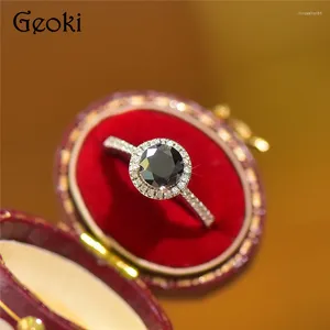 Pierścienie klastra srebrne 925 Oryginalne 1 okrągły genialny test diamentu w obok czarnego misanitowego obrączki dla kobiet prawdziwa biżuteria z kamienia szlachetnego
