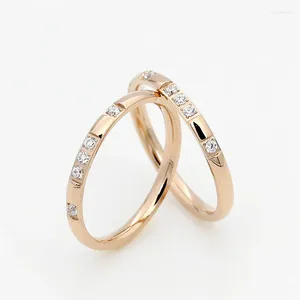 Cluster Rings Drop 2mm Gold Silver-Color Smooth Wedding With AAAAA Cubic Zirconia For Women 316L Stainless Steel Wholesale