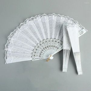 Decorative Figurines Fashion Wedding White Lace Folding Fan Plastic Cosplay Party Home Ancient Bride Hand Decoration