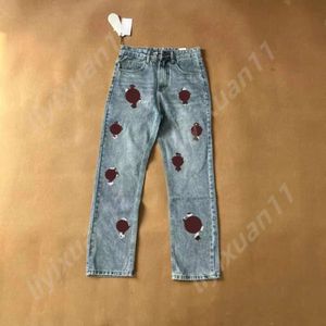 Chromees Hearts Jeans Designer Jeans Chromees Hearts Denim Chromes Ch Sanskrit Washed Straight Jean Chromees Hearts Hoodie Loose Crucifix Applique For Pants 4553