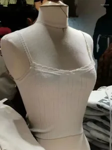 Tanques femininos casuais mulheres algodão branco malha curta camis 2024 verão moda magro senhoras borda de renda sem mangas feminino cor sólida tops