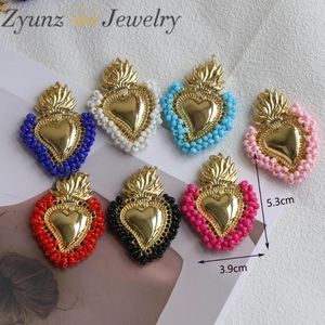 Colares de pingente 10pcs encantos boêmios coração 39x53mm pingentes coloridos fazendo diy colar artesanal encontrando jóias
