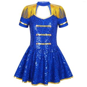 Girl Dresses Kids Girls Drum Majorette Marching Band Costume Halloween Carnival Party Cosplay Sequins Circus Ringmaster Honor Guard Dress Up