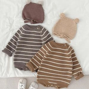 Infant Autumn Knitting Sweater Striped Long Sleeves Bodysuit born Boy Girl Knitted Cotton Casual Onesie Baby Knitwear Clothes 240118