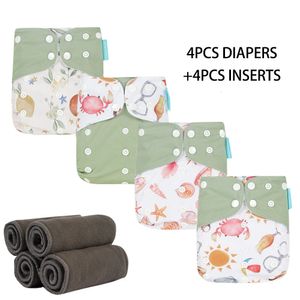 HappyFlute Baby Ecological Cloth Diapers Adjustable Washable Reusable Cloth Nappy For Baby Girls and Boys 4pcsDiaper4pcs Insert 240130