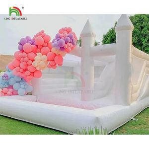 Casa di rimbalzo bianca gonfiabile commerciale da 15 piedi in PVC con bambini per scivolo e pallone per adulti che saltano rimbalzanti per il matrimonio per il matrimonio 240127