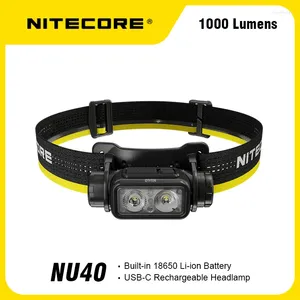 Torce frontali NITECORE NU40 Lampada frontale 1000 lumen USB-C Lampada frontale ricaricabile Luce bianca rossa Trail Running Lampada da pesca da lavoro Batteria incorporata