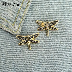 Brooches Sun Moon Dragonfly Enamel Pins Custom Day And Night Insect Shirt Lapel Badge Bag Gothic Punk Jewelry Gift For Friends