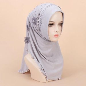Ethnische Kleidung Einfarbige Perlen Einfache Blumenfrauen Kopftuch Muster Bodenkappe Set Muslimische Frauen Schal Temperament