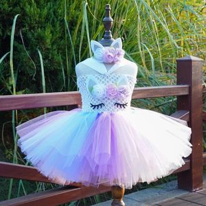 Abiti da ragazza Ragazze Pastello Unicorno Fiore Tutu Abito Bambino Uncinetto Soffice tulle Tutù con fascia per bambini Festa di compleanno Costume Cosplay