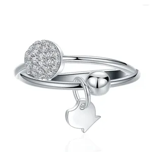 Anelli a grappolo LOKWAN Sfera in argento sterling 925 piena di diamanti Anello con ciondolo a forma di piccolo pesce Ragazza adorabile dolce regalo romantico per gioielli