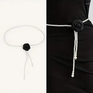 Bälten 2024 Kvinnor Elegant Pearl Cloth Camellia Fashion Midje kedjestruktur Hanfu Dress Decoration Belt