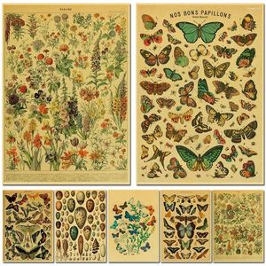 Gemälde Schmetterling Insekt Blume Pilz Poster Botanische Pädagogische Kraftpapier DIY Vintage Home Room Bar Cafe Dekor Kunst Wandmalerei