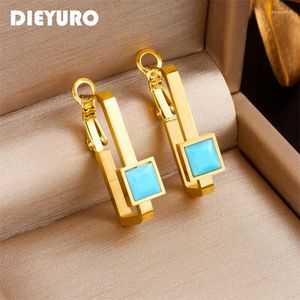 Hoop Earrings DIEYURO 316L Stainless Steel Geometric Square Green Stone For Women Fashion Ear Buckle Jewelry Girl Party Gift Brincos