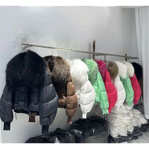 Detachable Winter Jacket Women Real Natural Big Raccoon Fur Collar Thick Warm Duck Down Loose Oversize Outerwear Streetwear 240124